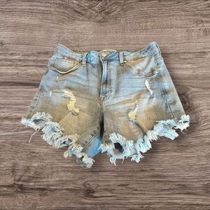 Tricot Women’s High Waist Denim Jean Fringed Cut Off Shorts Size Large